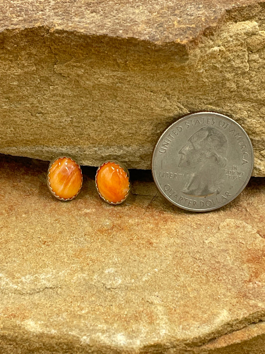 Orange Spiny Oyster Shell Sterling Silver Post Earrings