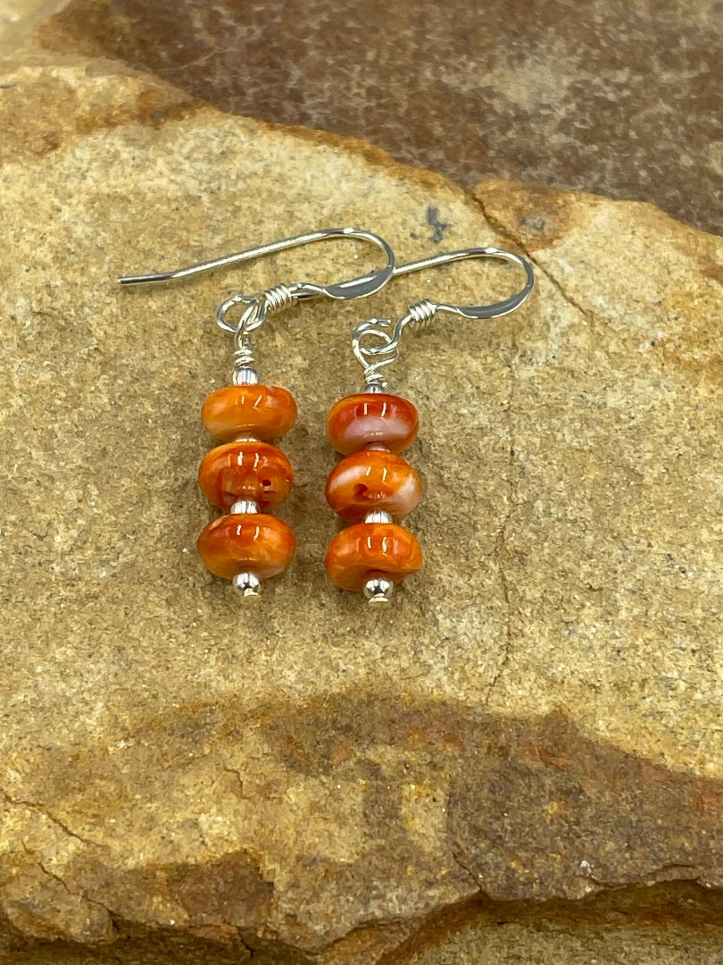 Sterling Orange Spiny Oyster Shell Dangle Earrings