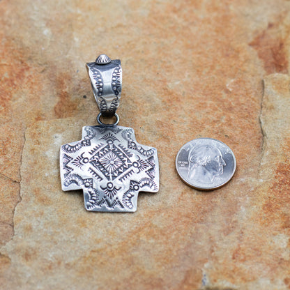 Sterling Silver Southwestern Stamped Cross Pendant by Vincent Platero