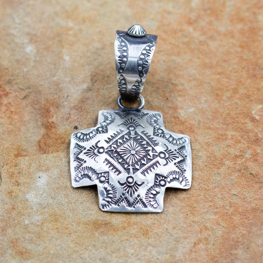 Sterling Silver Southwestern Stamped Cross Pendant by Vincent Platero