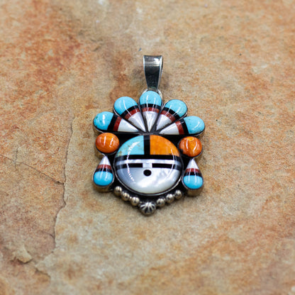 Sterling Silver Multi Stone Sunface Southwestern Inlay Pendant by Nizhoni Traders