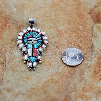 Sterling Silver Multi Stone Kachina Southwestern Inlay Pendant by Nizhoni Traders