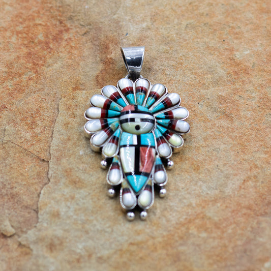 Sterling Silver Multi Stone Kachina Southwestern Inlay Pendant by Nizhoni Traders