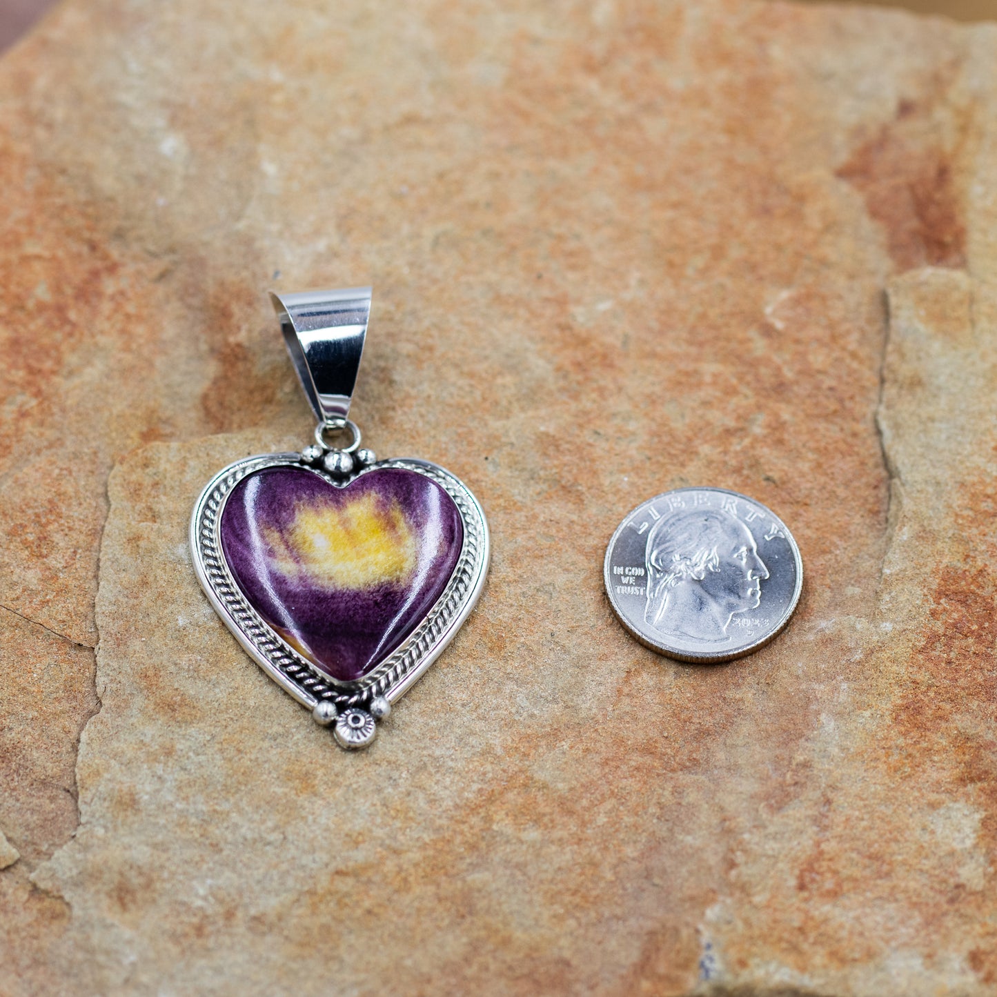 Sterling Silver Purple Spiny Oyster Heart Pendant by C. Charley