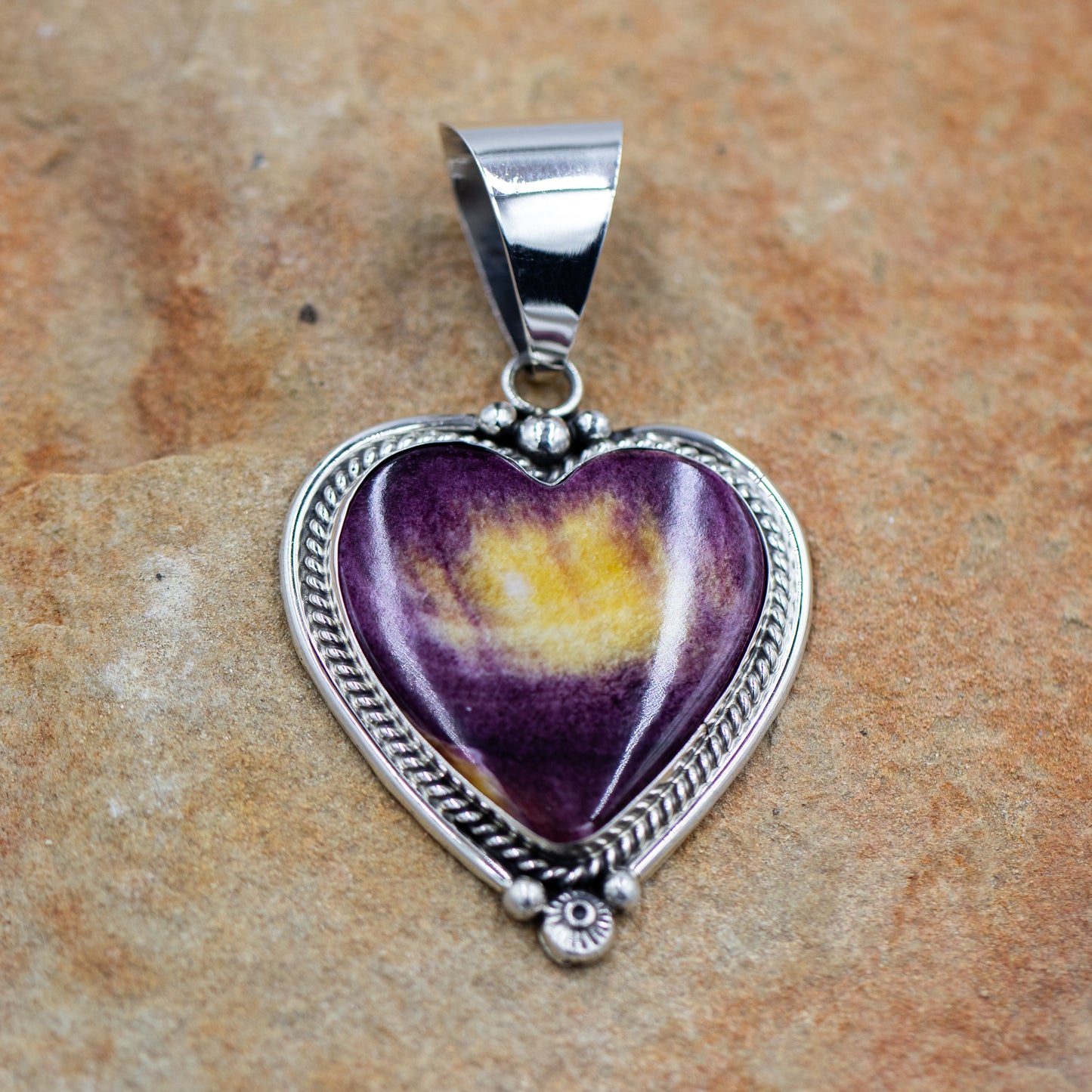 Sterling Silver Purple Spiny Oyster Heart Pendant by C. Charley