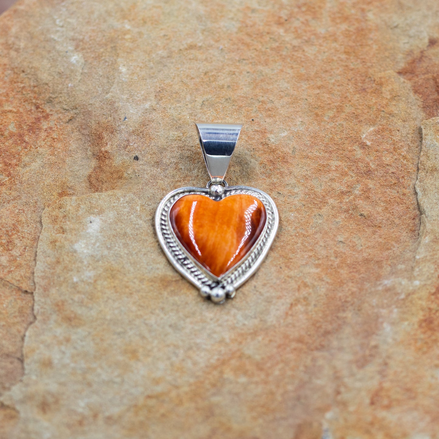 Sterling Silver Orange Spiny Oyster Heart Pendant by C. Charley