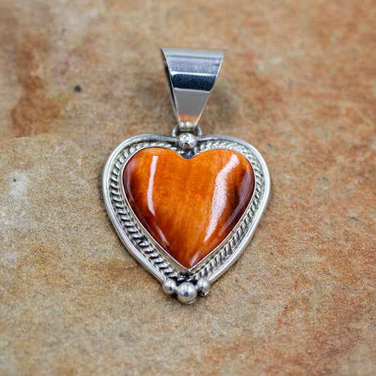 Sterling Silver Orange Spiny Oyster Heart Pendant by C. Charley