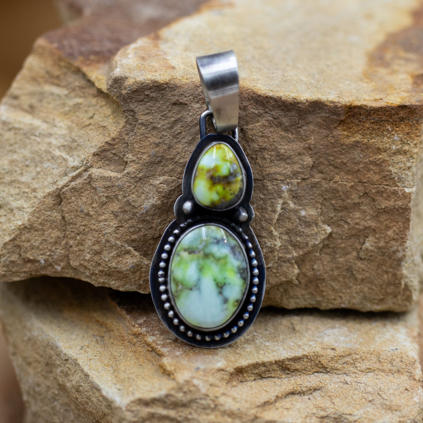 Pendant Palomino Variscite Two Stone Sterling Silver Southwestern Pendant