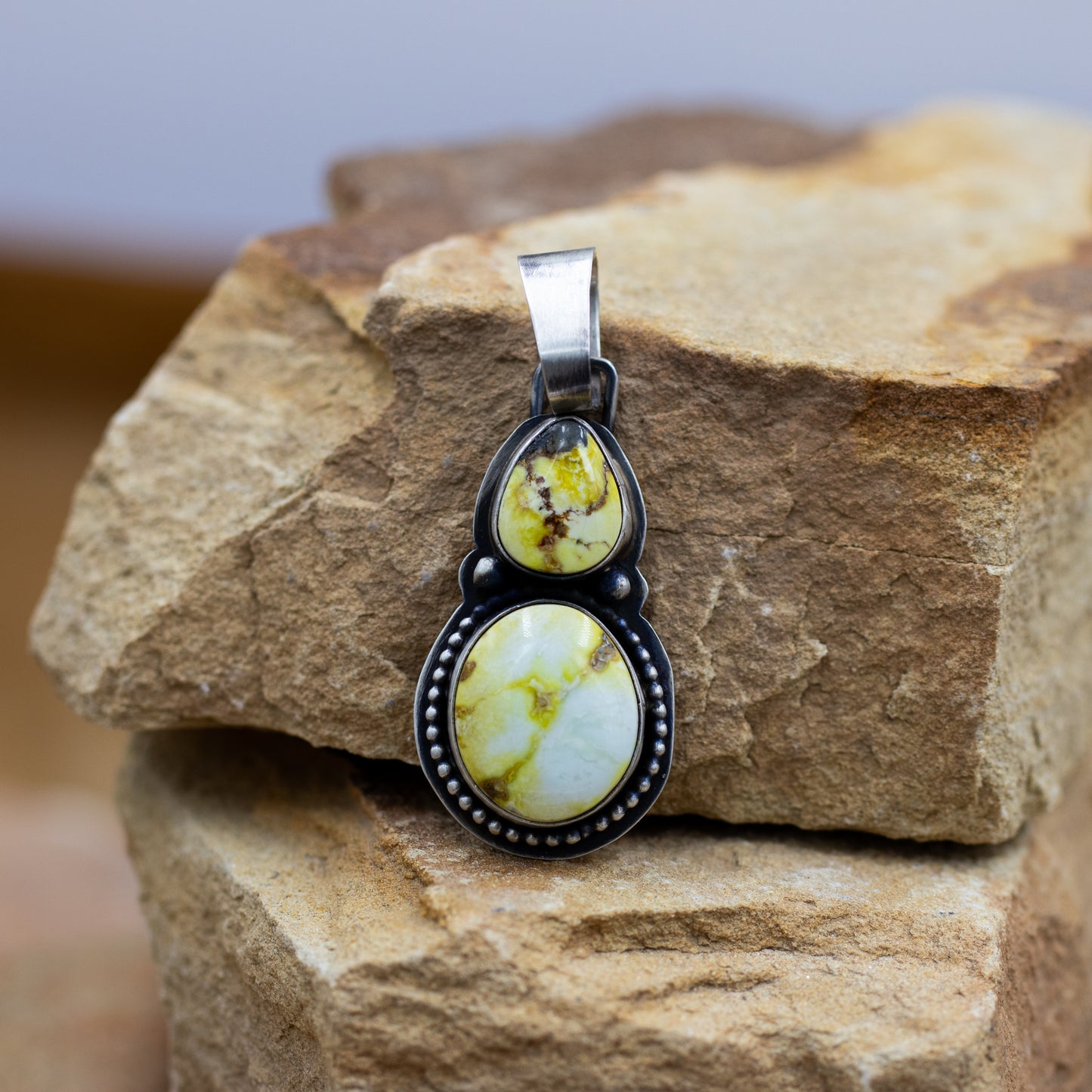 Pendant Palomino Variscite Two Stone Sterling Silver Southwestern Pendant