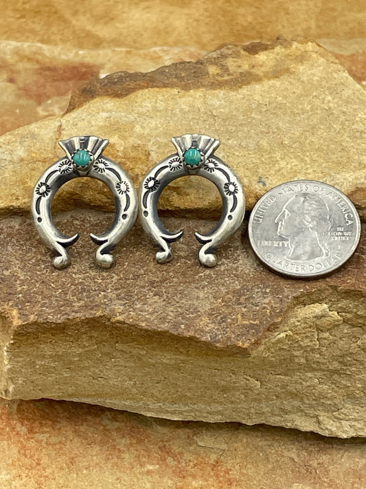 Stamped Sterling Silver Naja Post Earrings with Campitos Natural Turquoise by Paige Gordon