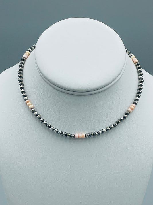 Sterling Silver 4mm Pearls Pink Conch Shell 14" Necklace