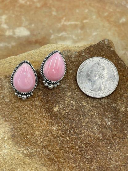 Pink Conch and Sterling Silver Post Earrings signed by Alice Platero