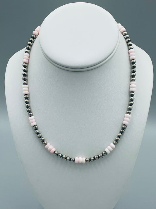 Sterling Silver 5mm Pearls Pink Conch 18" Necklace