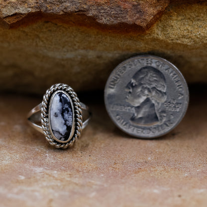 White Buffalo Turquoise Sterling Silver size 6 Ring by Jimmie Patterson