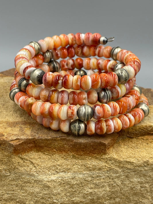 Sterling Silver 7mm Pearls with Natural Red Spiny Oyster 6mm beads