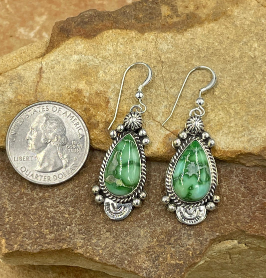 Sonoran Gold Turquoise Sterling Silver Dangle Earrings by artist Darrell Wylie