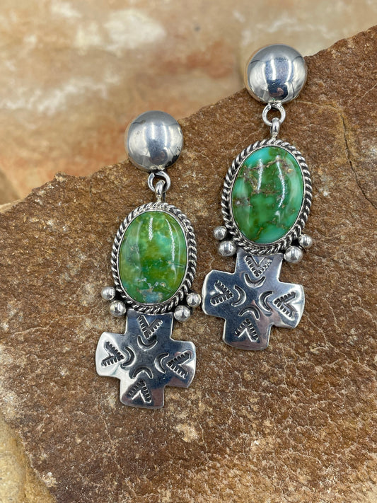 Sonoran Gold Turquoise Sterling Silver Dangle Earrings by artist Darrell Wylie
