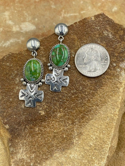 Sonoran Gold Turquoise Sterling Silver Dangle Earrings by artist Darrell Wylie