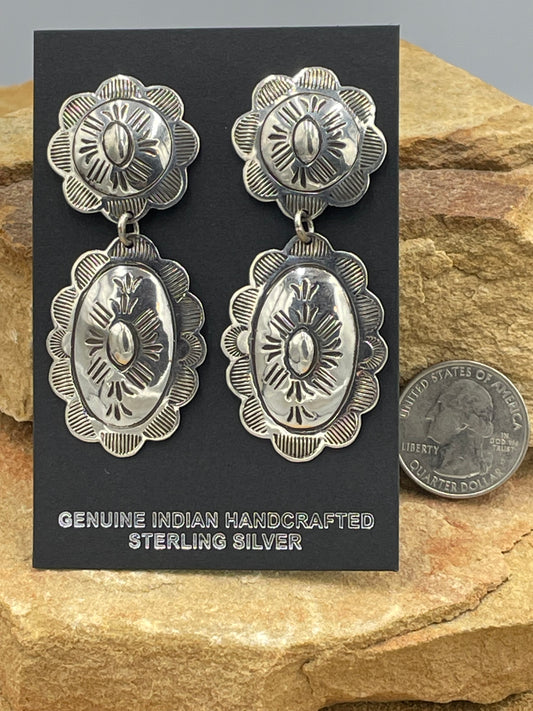 Stamped Sterling Silver Post Dangle Earrings by artist B. Begay