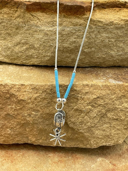 Liquid Silver and Kingman Turquoise Beads and Spur Necklace