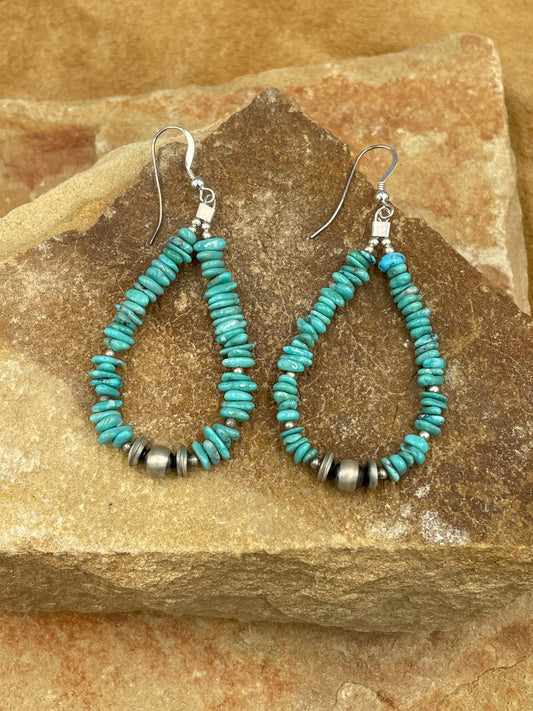 Sterling Silver Pearls and Turquoise Chip Dangle Earring