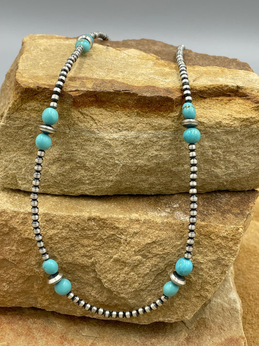 Sterling Silver Pearls and Campitos Turquoise 16"necklace
