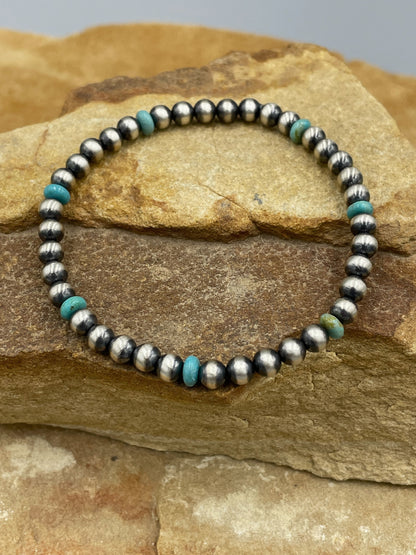 Campitos Turquoise and Sterling Silver Pearl Stretch Bracelet