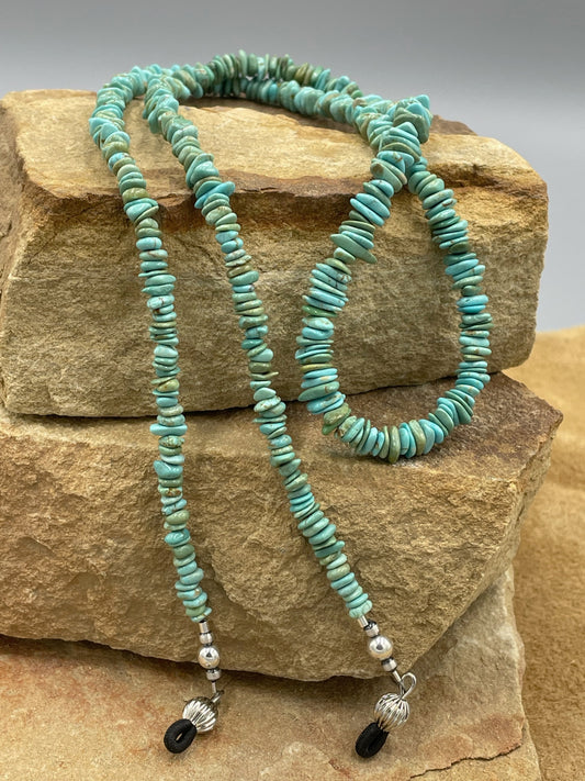 Natural Kingman Turquoise 4mm - 7mm Graduated Nugget 28" Eyeglass Holde