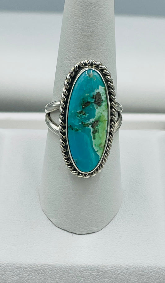 Kingman Turquoise Sterling Silver Ring Size 8 by artist Jimmie Patterson