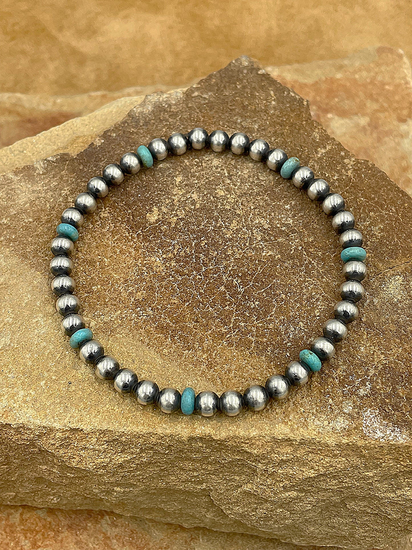 Campitos Turquoise and Sterling Silver Pearl Stretch Bracelet