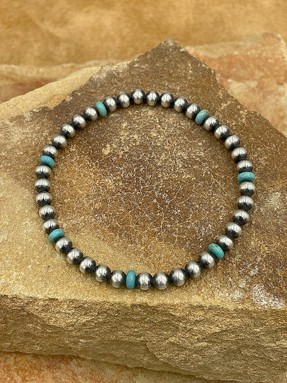Campitos Turquoise and Sterling Silver Pearl Stretch Bracelet