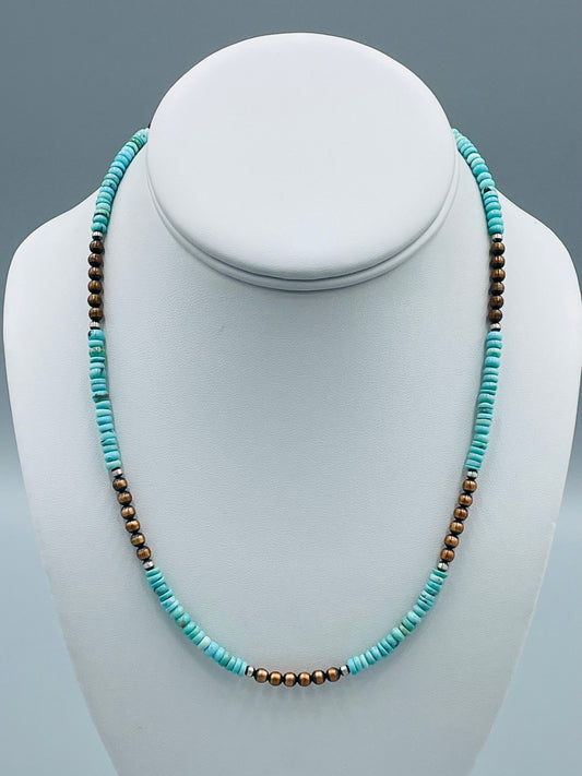 Copper 4mm Turquoise Beaded Necklace 17"