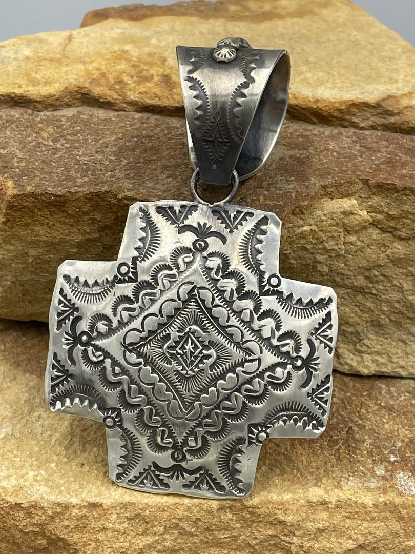 Cross Stamped Sterling Silver Pendant by artist Vincent Platero