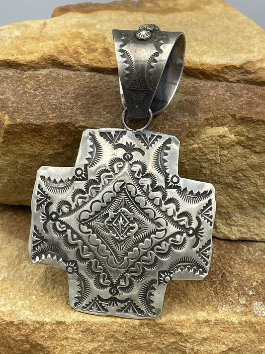 Cross Stamped Sterling Silver Pendant by artist Vincent Platero