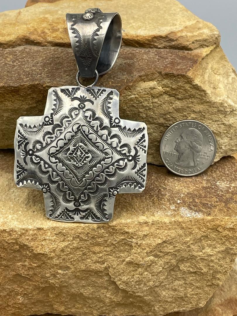 Cross Stamped Sterling Silver Pendant by artist Vincent Platero
