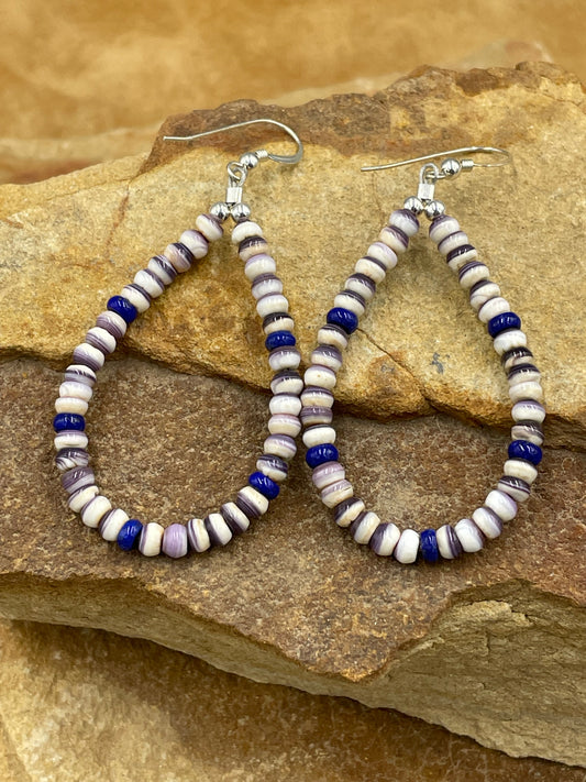 Purple Wampum Shell Hoop Earrings