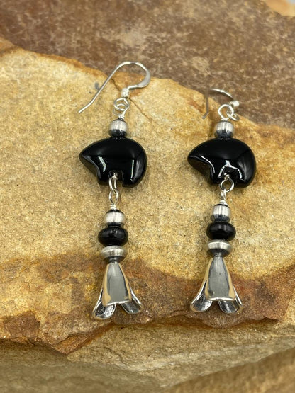 Sterling Onyx Bear Blossom Earrings