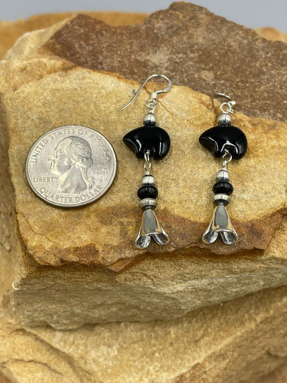 Sterling Onyx Bear Blossom Earrings