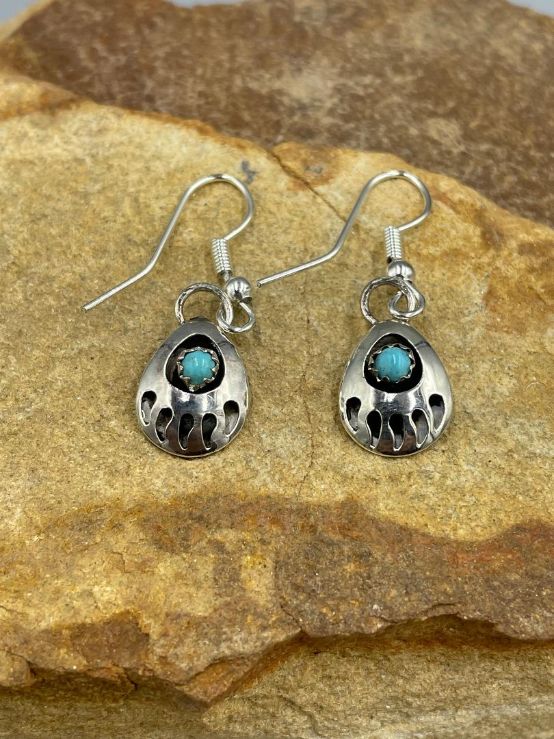 Sterling Silver Bear Paw with Kingman Turquoise