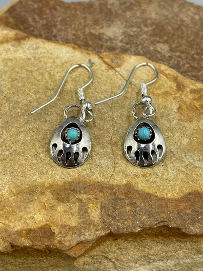 Sterling Silver Bear Paw with Kingman Turquoise