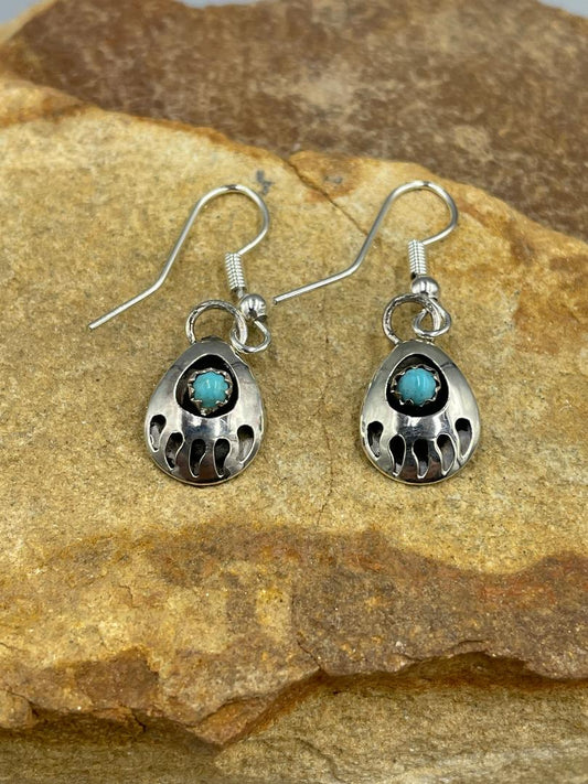 Sterling Silver Bear Paw with Kingman Turquoise