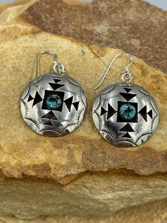 Sterling Silver Shadow Box with Natural Kingman Turquoise Earrings
