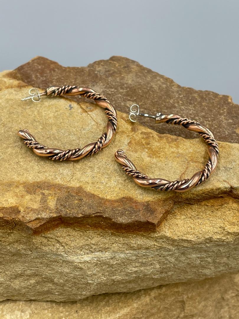 Copper Twisted Hoops with Sterling Silver Posts
