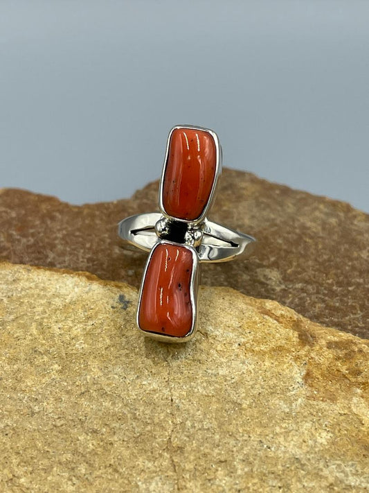 Natural Coral Stone Ring size 7
