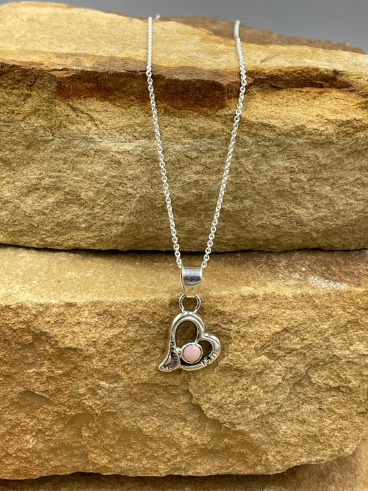 Sterling Silver Heart with Pink Conch Necklace 18" signed by artist