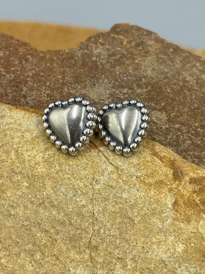 Sterling Silver Stamped Heart post earrings
