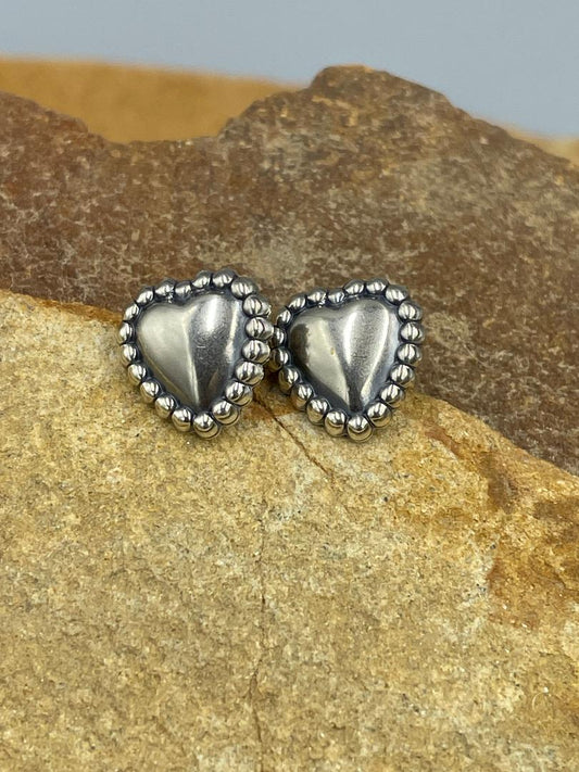 Sterling Silver Stamped Heart post earrings