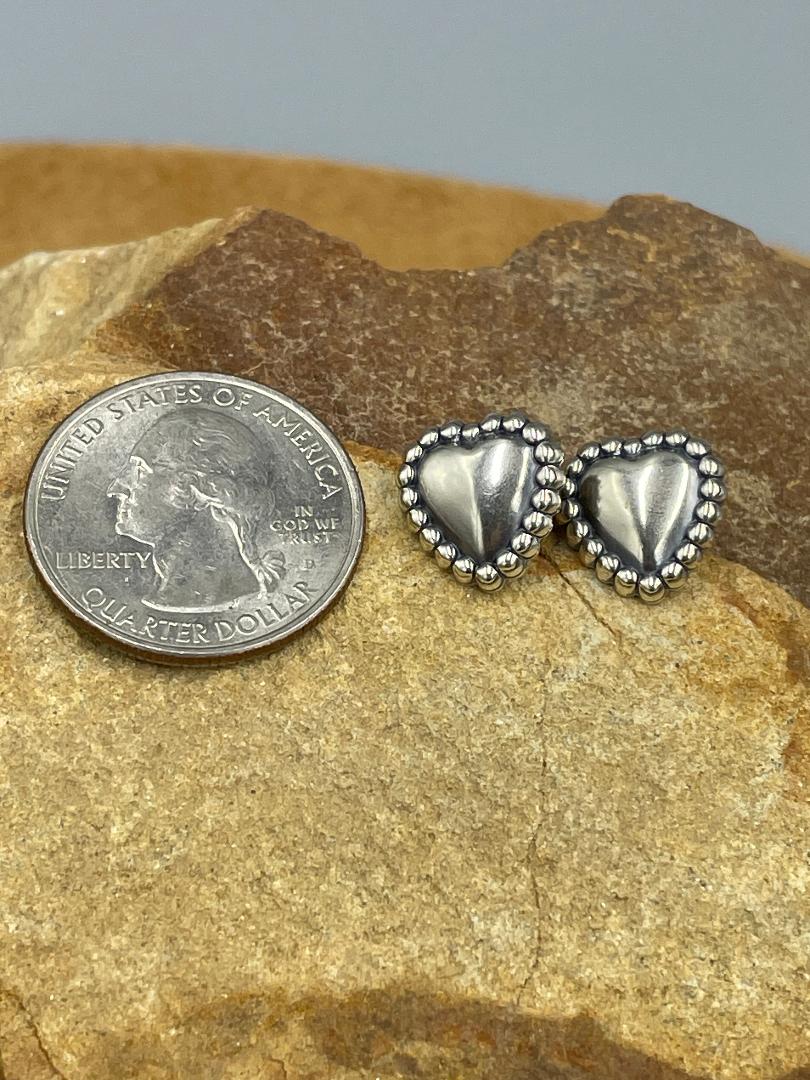 Sterling Silver Stamped Heart post earrings