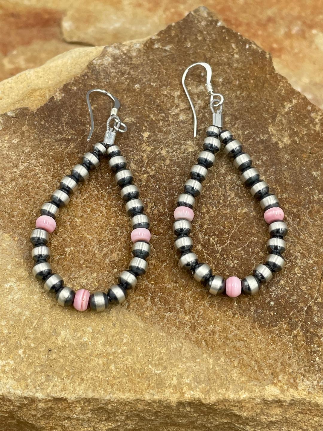 Sterling Silver 3mm Pearl Earrings with 3mm Natural Pink Conch