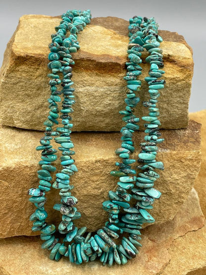 Ma'anshan Natural Turquoise Teal with Matrix Beaded Necklace 18"